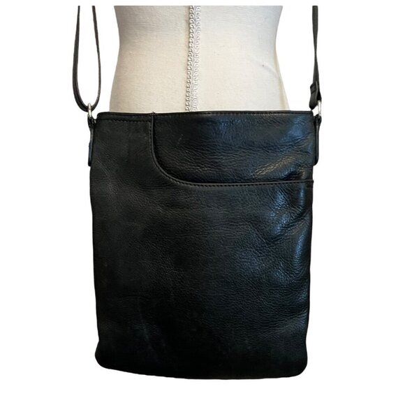 Margot NY Black Leather Crossbody Shoulder Bag with Easy Phone Access - Picture 3 of 11